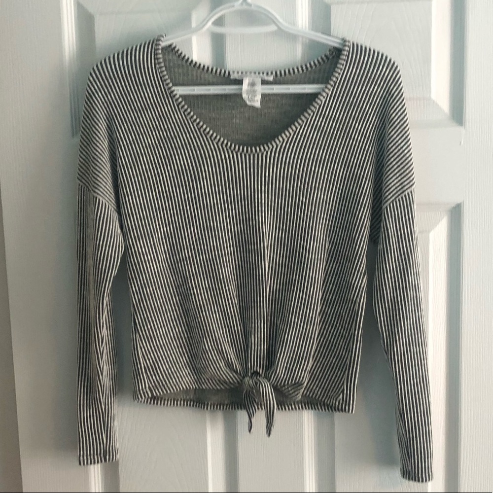 Caution To The Wind Front Tie Long Sleeve Top